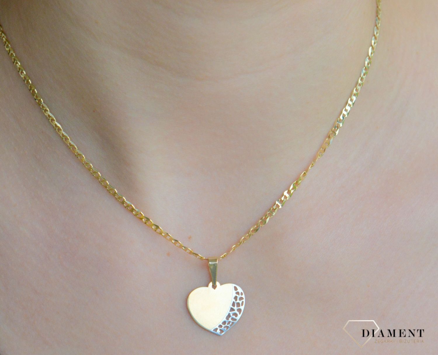 Złota zawieszka 585 Serce z białym złotem ZA 2714C.jpg